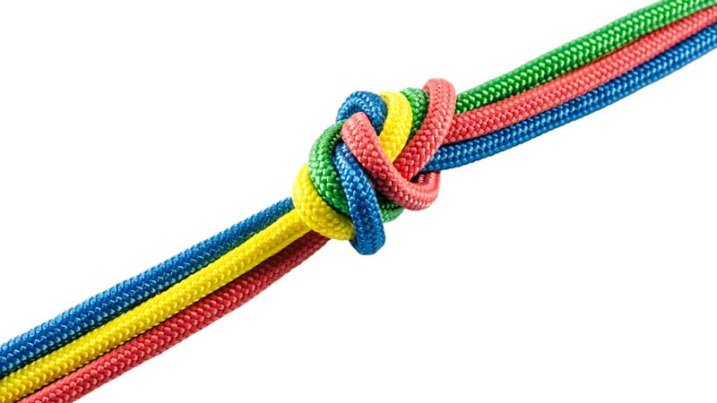 colourful rope tied together in a knot